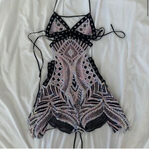 Colorful Patterned Lace-Up Dress